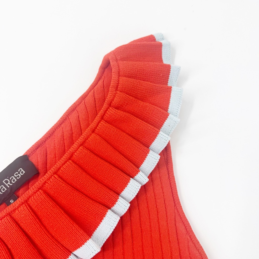 Tabula Rasa One Shoulder Ruffle Knit Crop Top Orange Red Ribbed Size S - Picture 5 of 8